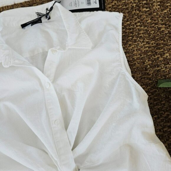 NEW French Connection Women's Blouse Size Medium White Aofie Linen Blend Twist - Picture 4 of 16